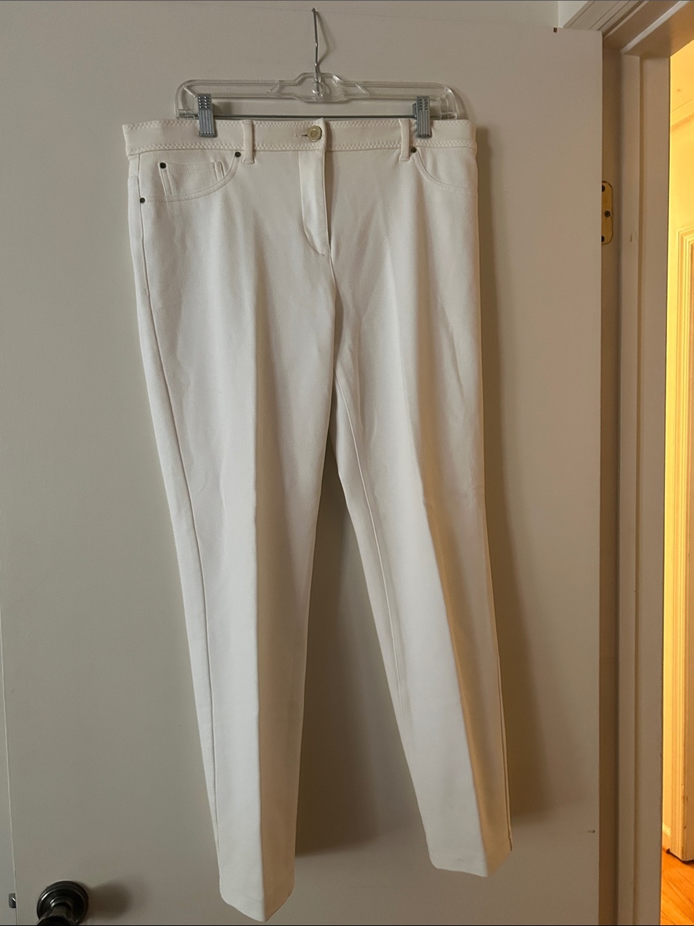 Chicos so simmering knit jean style Crisp White Straight-Leg Dress Pants